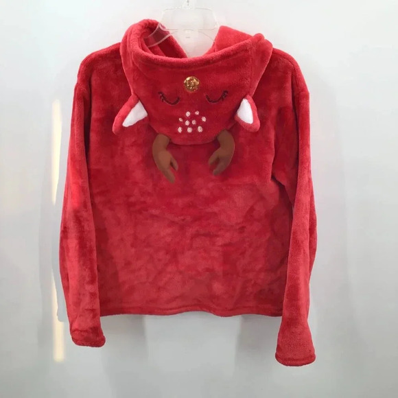 Cute Christmas Hoodie XL Red Velour Reindeer Sequins Antlers Sleigh All Day - Picture 3 of 7